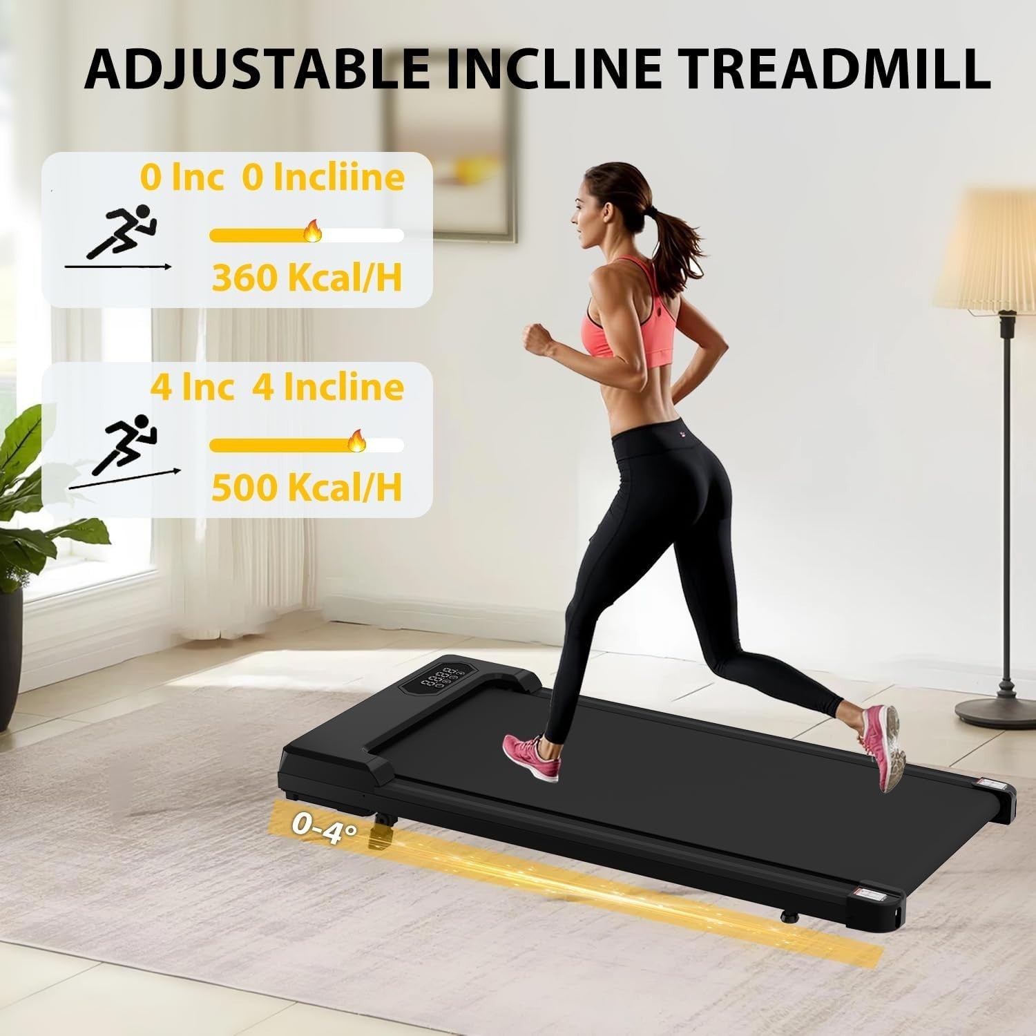 Under Desk Treadmill 2.5HP Quiet Motor Portable Walking Pad w/ Incline