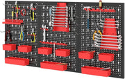 Black+Red Pegboard Tool Organizer 3 Boards 34 Accessories Wall Rack