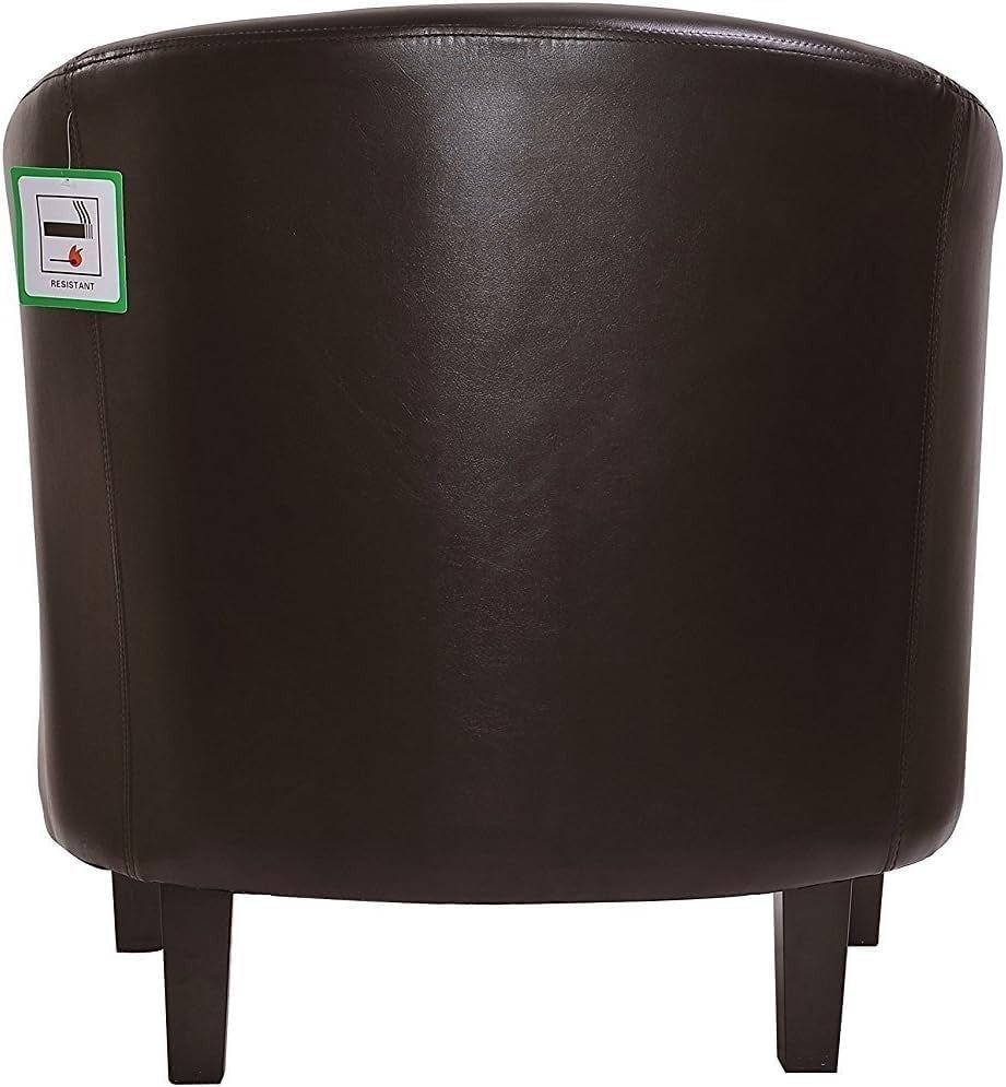 Leather Tub Chair Armchair Club Lounge Seat Faux Leather Brown