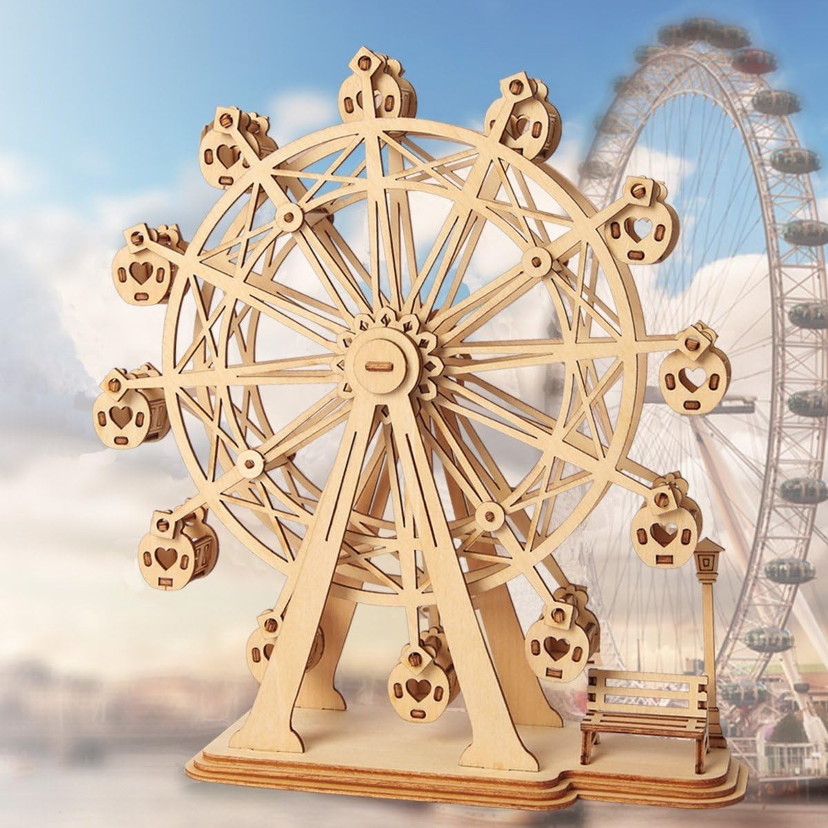 3D Wooden Ferris Wheel Puzzle Toy – DIY Mechanical Model Kit for Kids & Adults