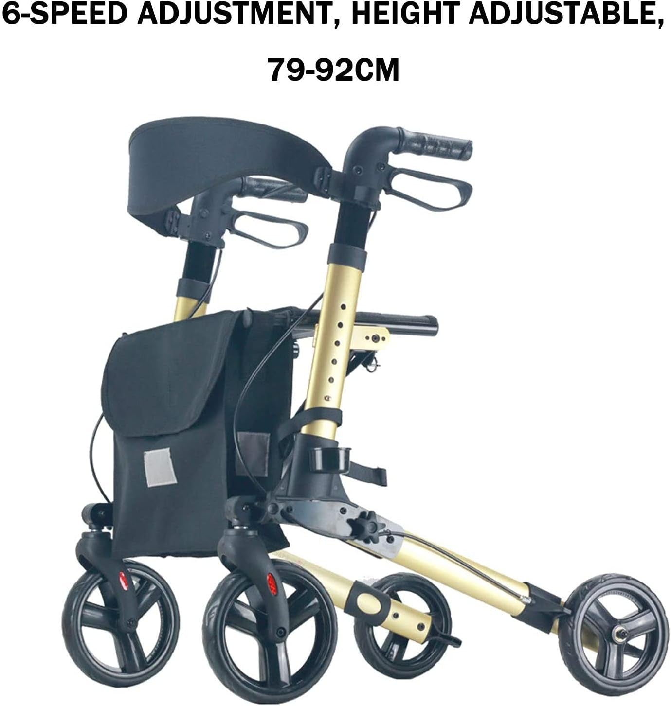 4 Wheel Rollator Walker with Seat Backrest Folding Lightweight Adjustable