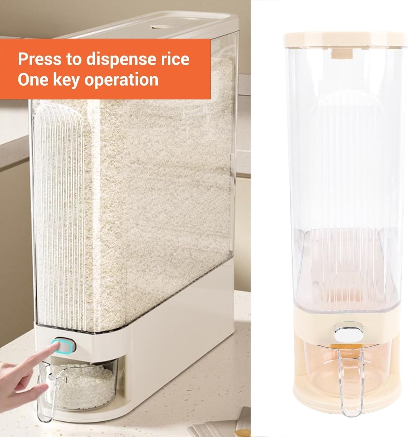 Slim Rice Dispenser Airtight PP Grain Storage Container 41x38x14cm