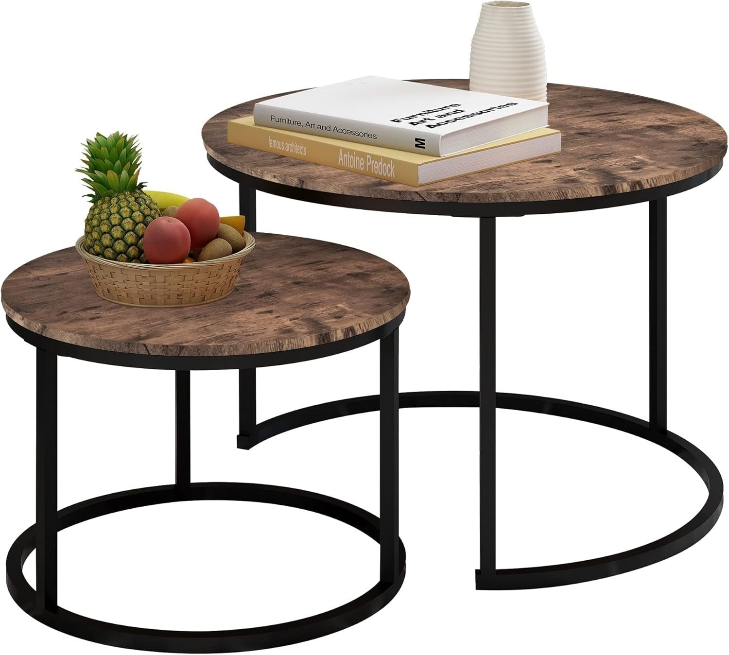 Space Saving Nesting Coffee Tables Set of 2 Rustic Brown Wood Living Room