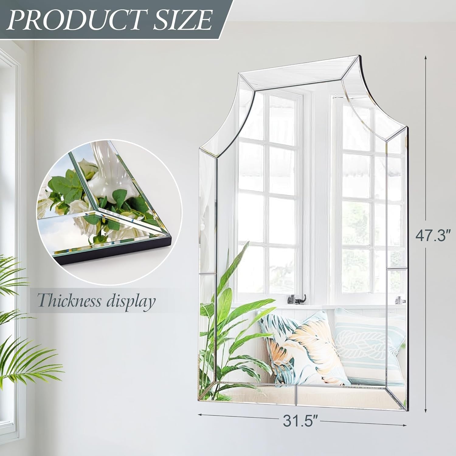 Large Decorative Frameless Wall Mirror 120x80cm Modern Beveled Edge