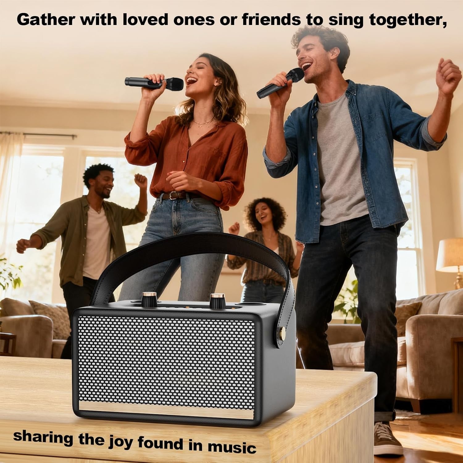 Portable 30W Bluetooth Karaoke Machine 2 Wireless Mics TF USB