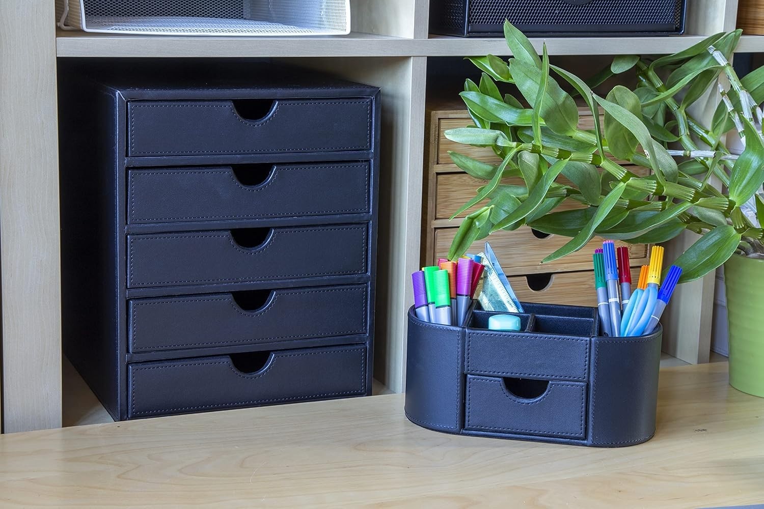 Faux Leather Desk Organiser 6 Compartments Drawer Tidy 18-Pack