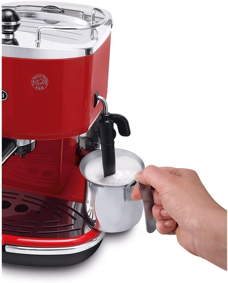 Retro Pump Espresso Coffee Maker | 1.4L Tank | Steam Wand | Compact 1100W Red