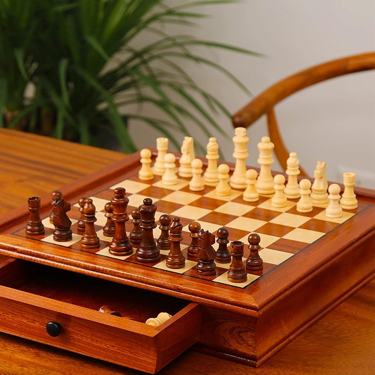 Premium Solid Wood Magnetic Chess Set with Storage Drawers & Deluxe Board