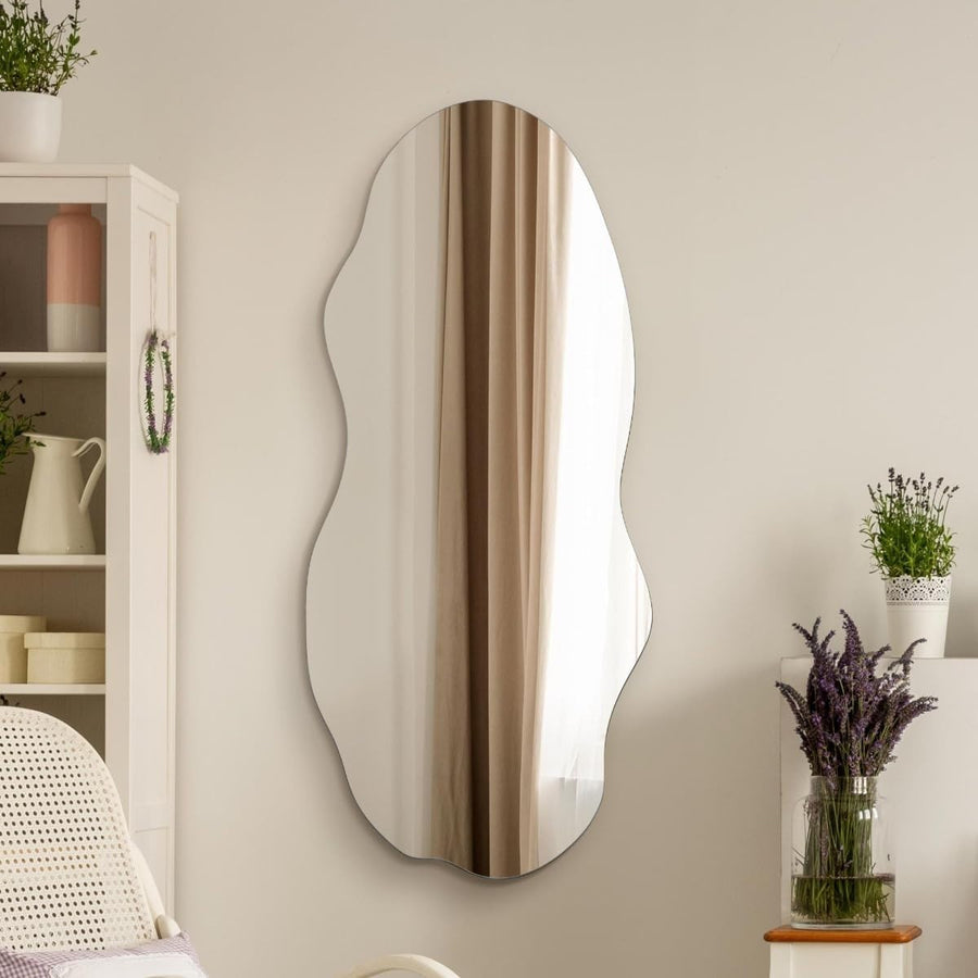 Frameless Wall Mirror 100x45cm Modern Pond Shape, Crystal Clear Glass