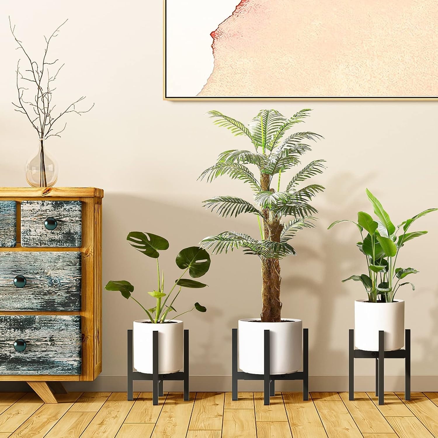 Mid-Century Metal Plant Stand 30.5cm Tall Indoor Outdoor Flower Pot Holder
