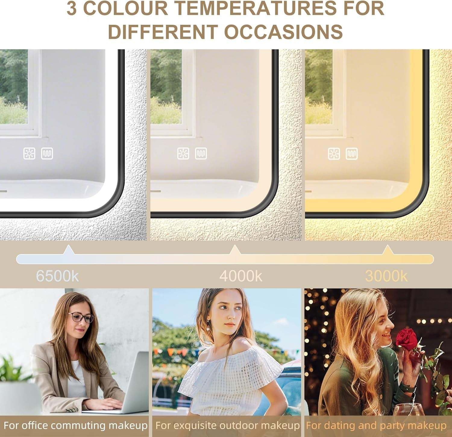 LED Bathroom Mirror 100x70cm Anti-Fog, Dimmable, Waterproof, Memory Function