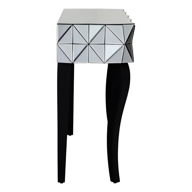 Luxury 3D Mirrored Console Table – Black Legs Glass Hallway Sideboard