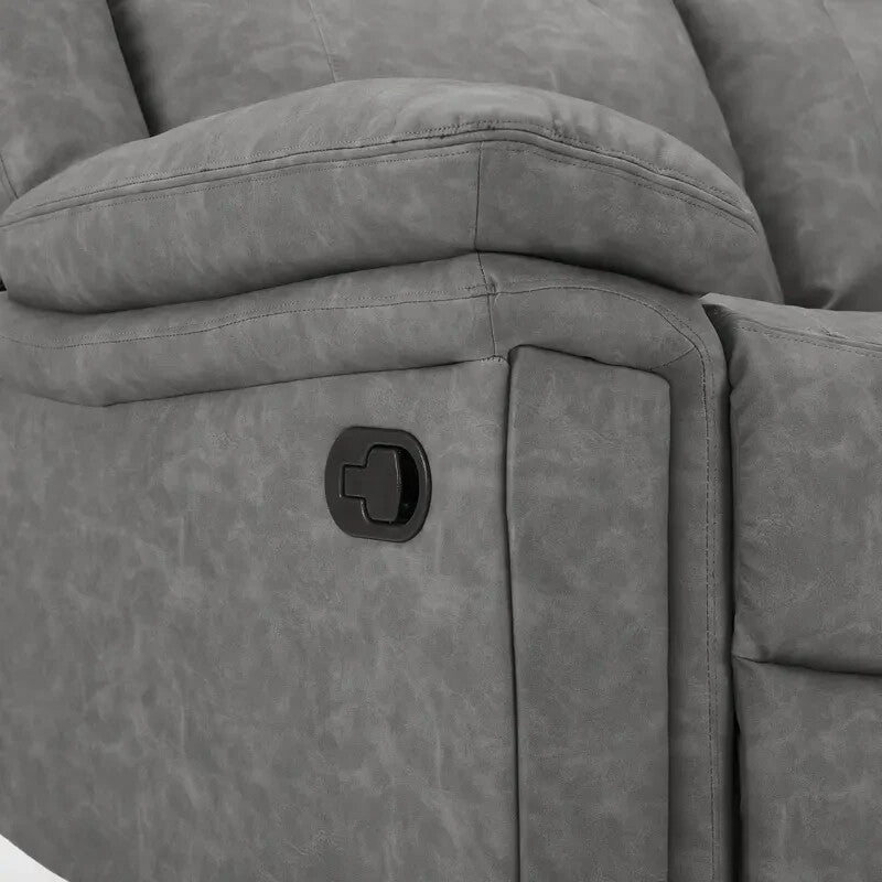 2 Seater Manual Recliner Sofa Grey Faux Leather Padded Lounge Couch