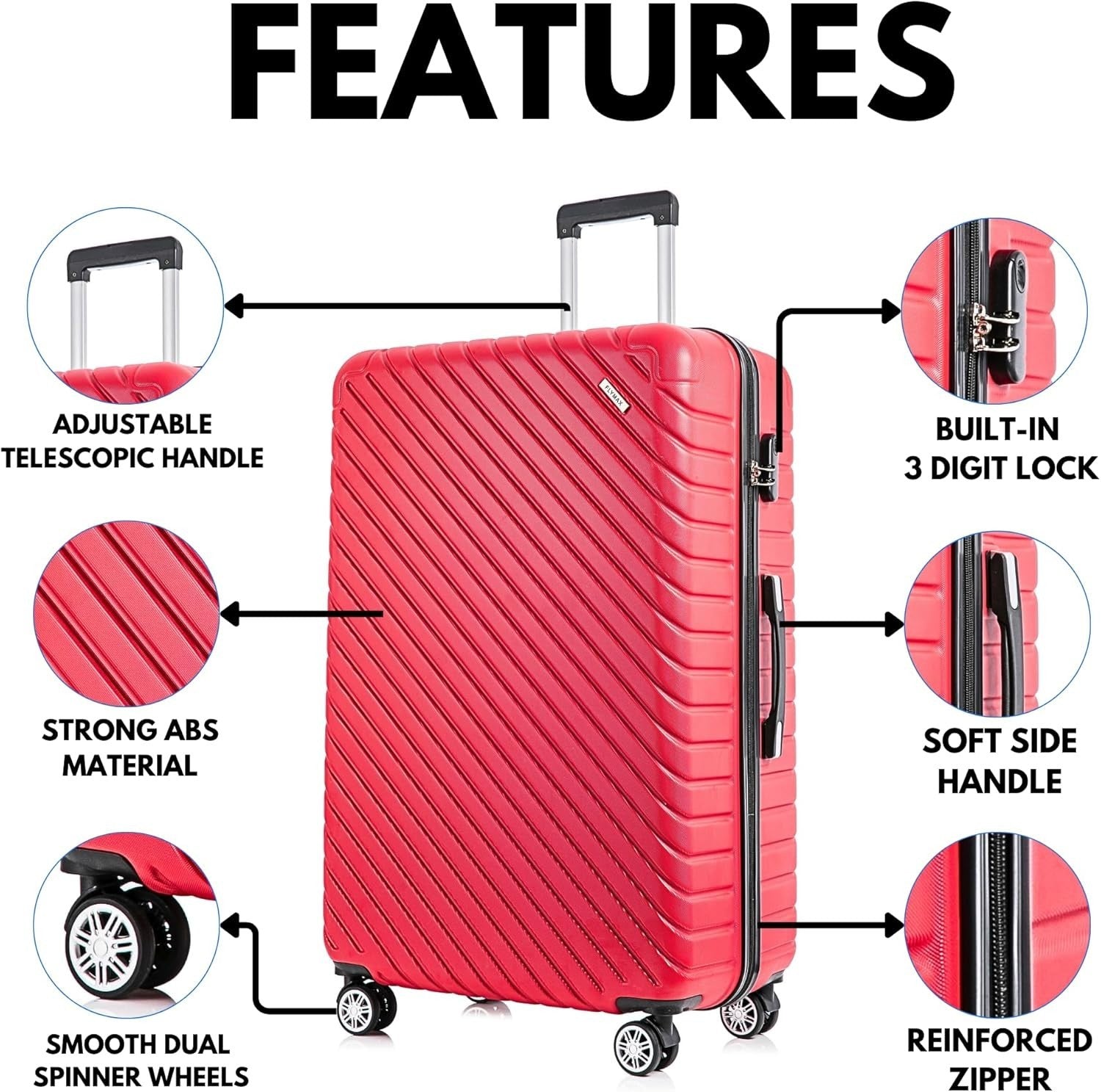 24 Inch Medium Suitcase Lightweight Hardshell 4 Wheel Check In Lock