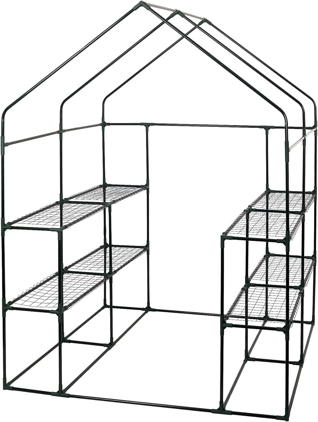Walk-In Greenhouse 6 Shelves | Reinforced PE Cover | Steel Frame | Roll-Up Door