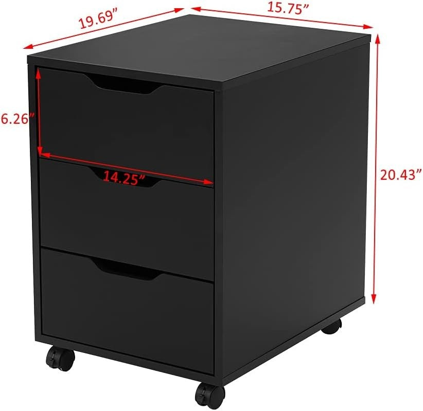 Black Rolling Drawer Cabinet 3 Tier Under Desk Office File Storage