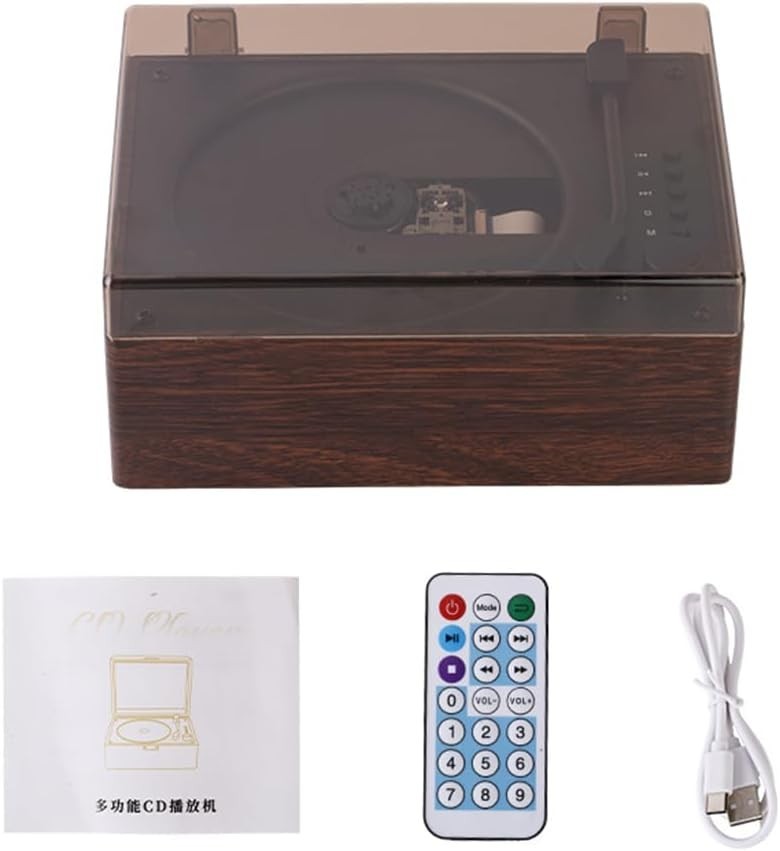 Retro Bluetooth CD Player Rechargeable Speakers USB AUX Remote Walnut