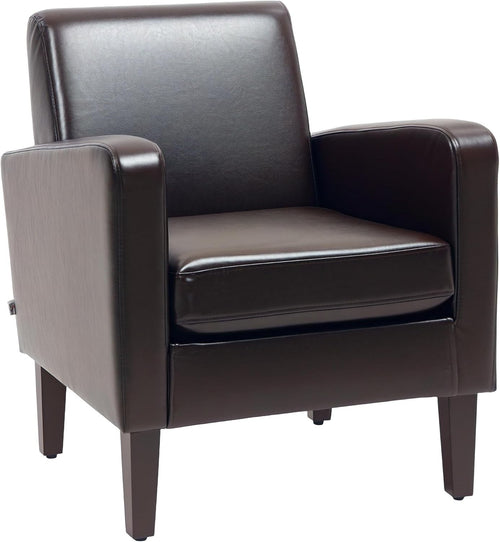 Modern Faux Leather Armchair with Eucalyptus Wood Legs | Comfortable Lounge Seat