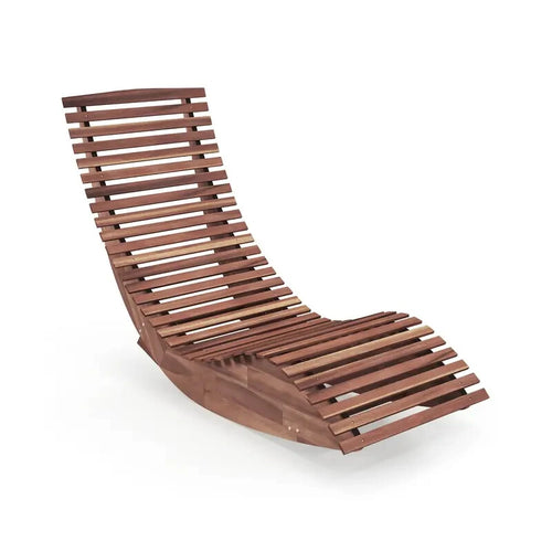 Acacia Wood Outdoor Rocking Chair – Curved Lounger Slatted Seat