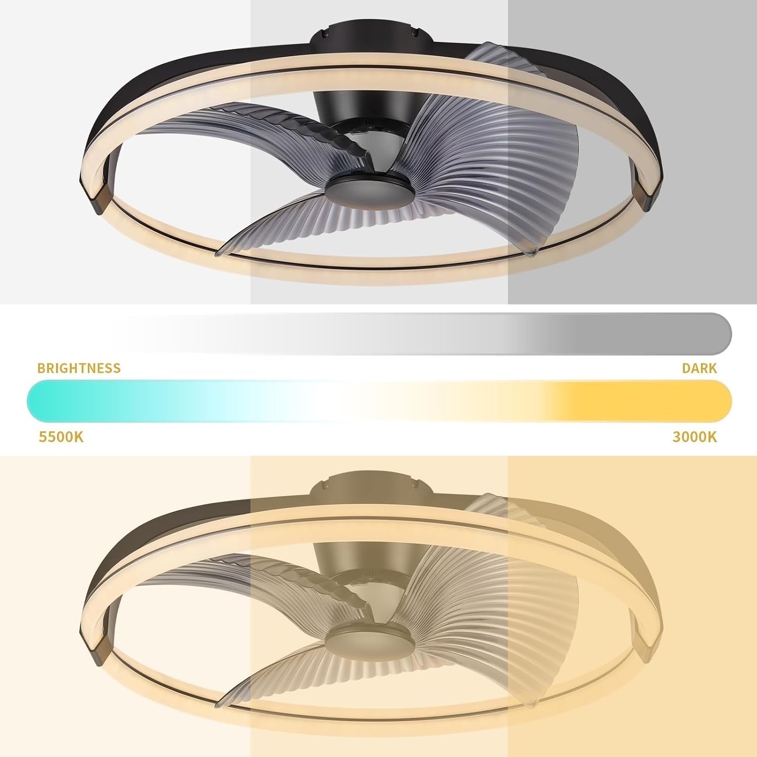 73CM Smart LED Ceiling Fan Light, Stepless Speed & Dimming, Black Matte