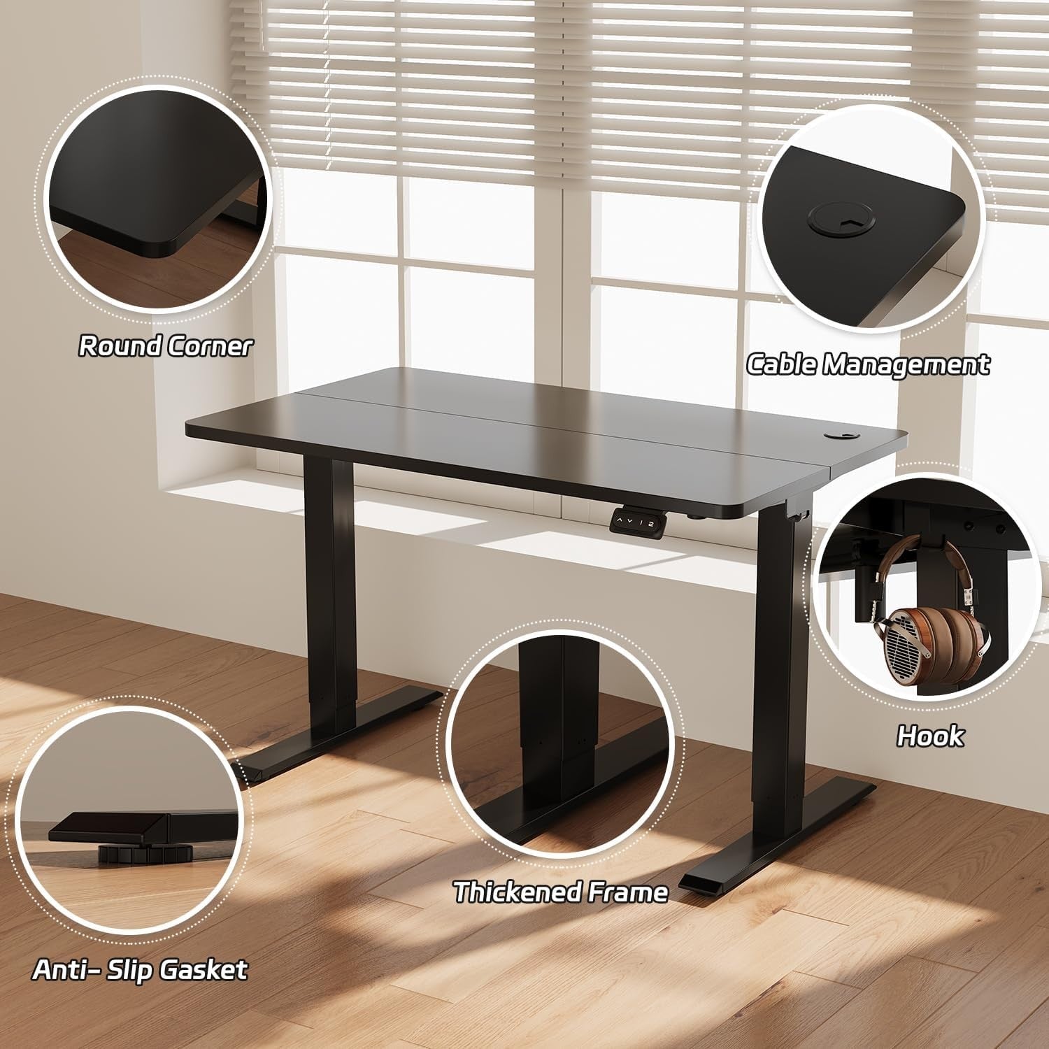 Electric Standing Desk 100x60cm Adjustable Sit Stand Table with Memory – Black