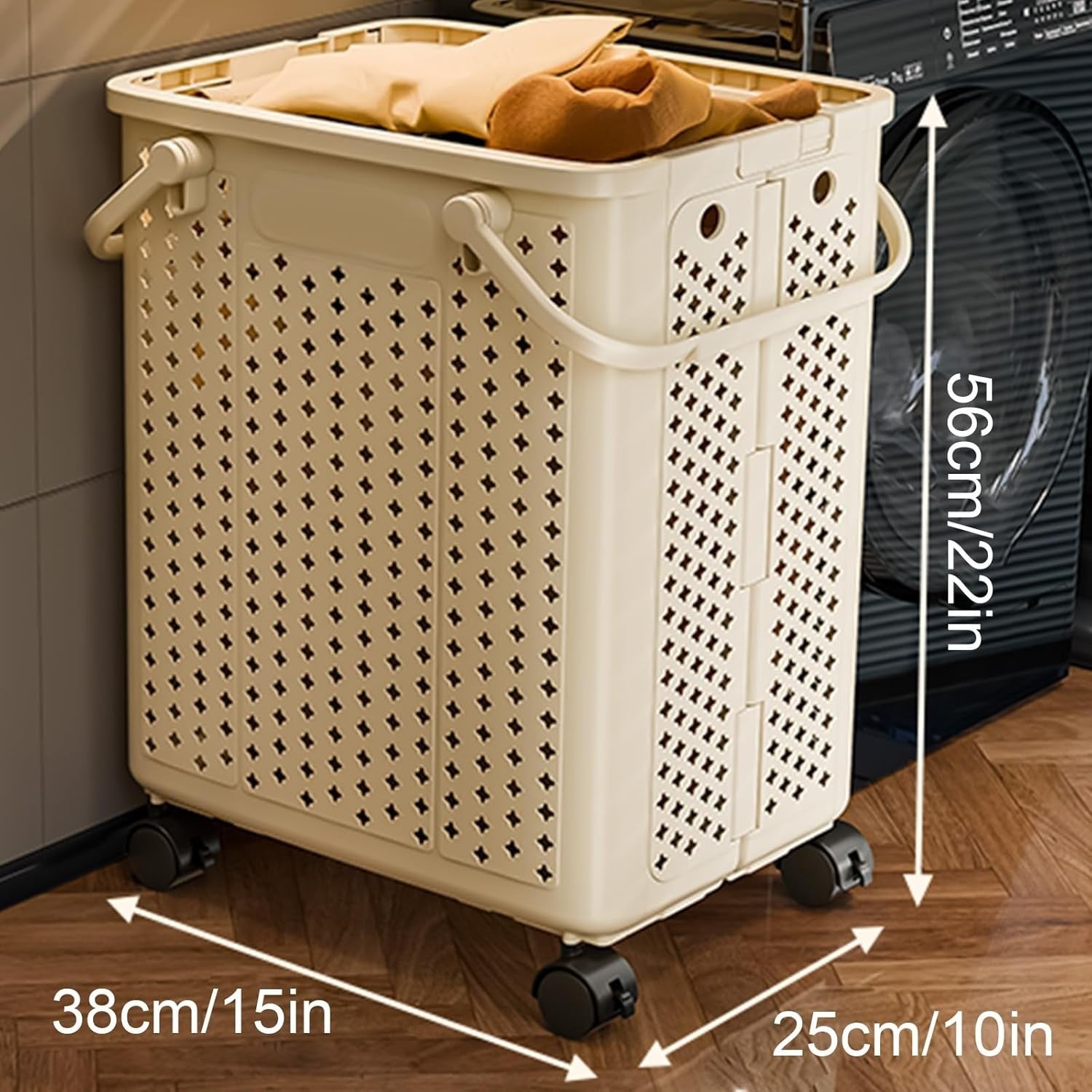 Large Rolling Laundry Basket on Wheels | Collapsible Hamper with Handles | Venti