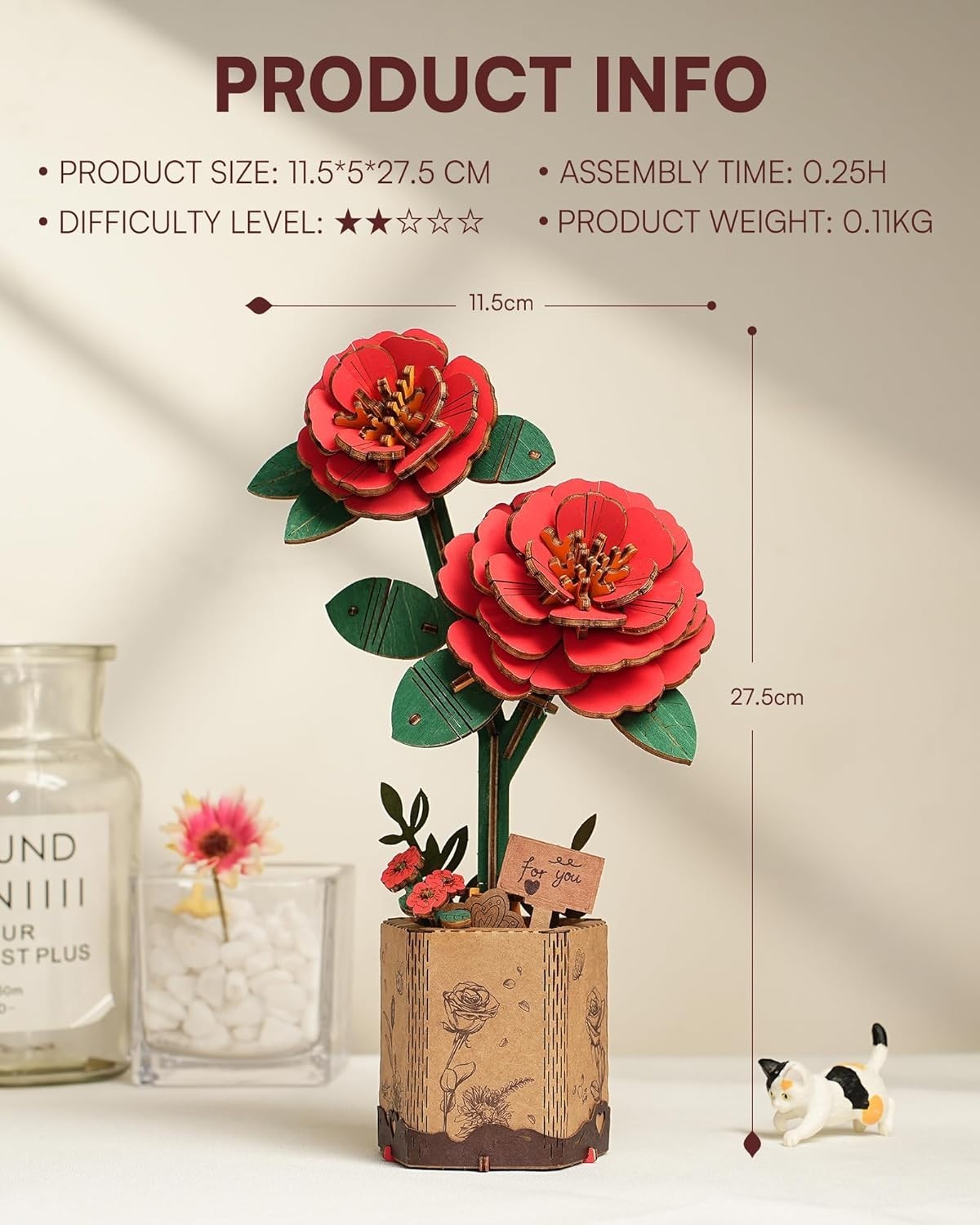 3D Wooden Flower Puzzle for Adults – Adjustable Floral Decor Gift