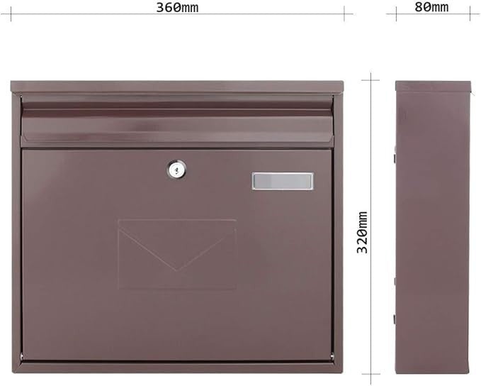 Wall Mounted Steel Mailbox Brown | Lockable Post Box | Slim Design 360x320mm