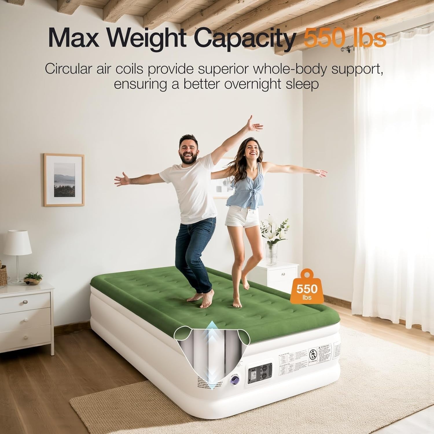 Single Inflatable Air Bed with Built-In Pump, Flocked Mattress, Quick Setup