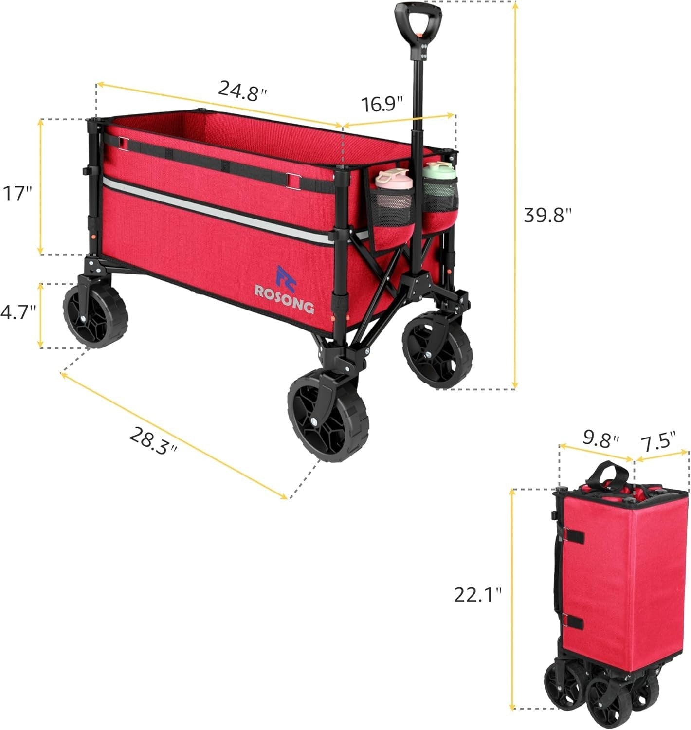 Heavy Duty Foldable Wagon Cart Collapsible Utility Trolley Wheels Burgundy