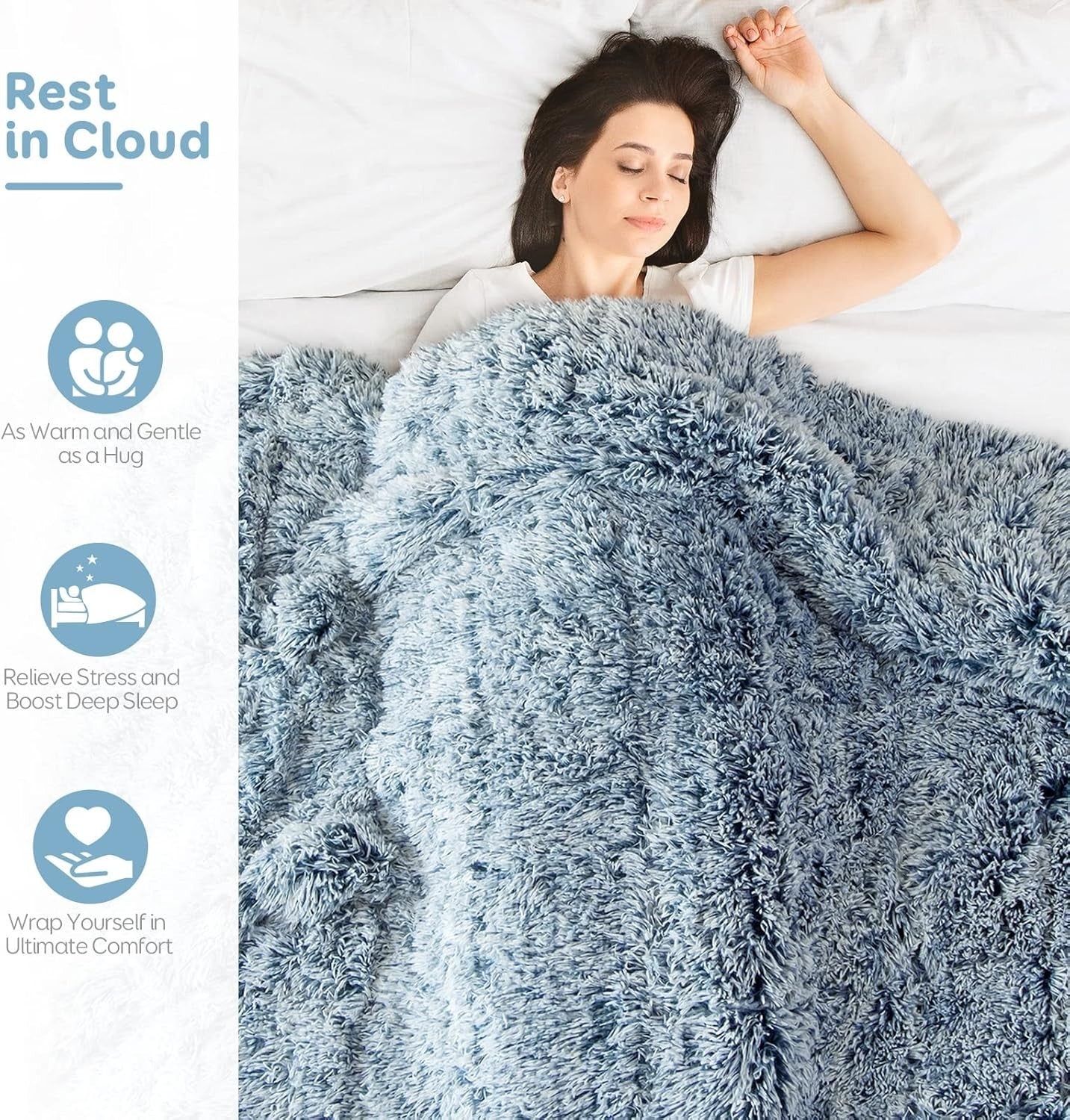 20lbs Weighted Blanket Morandi Blue 60x80" Faux Fur & Sherpa Cozy Warm