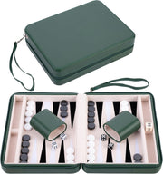 Travel Backgammon Set 9in Zip Pouch Leather Portable Board Game