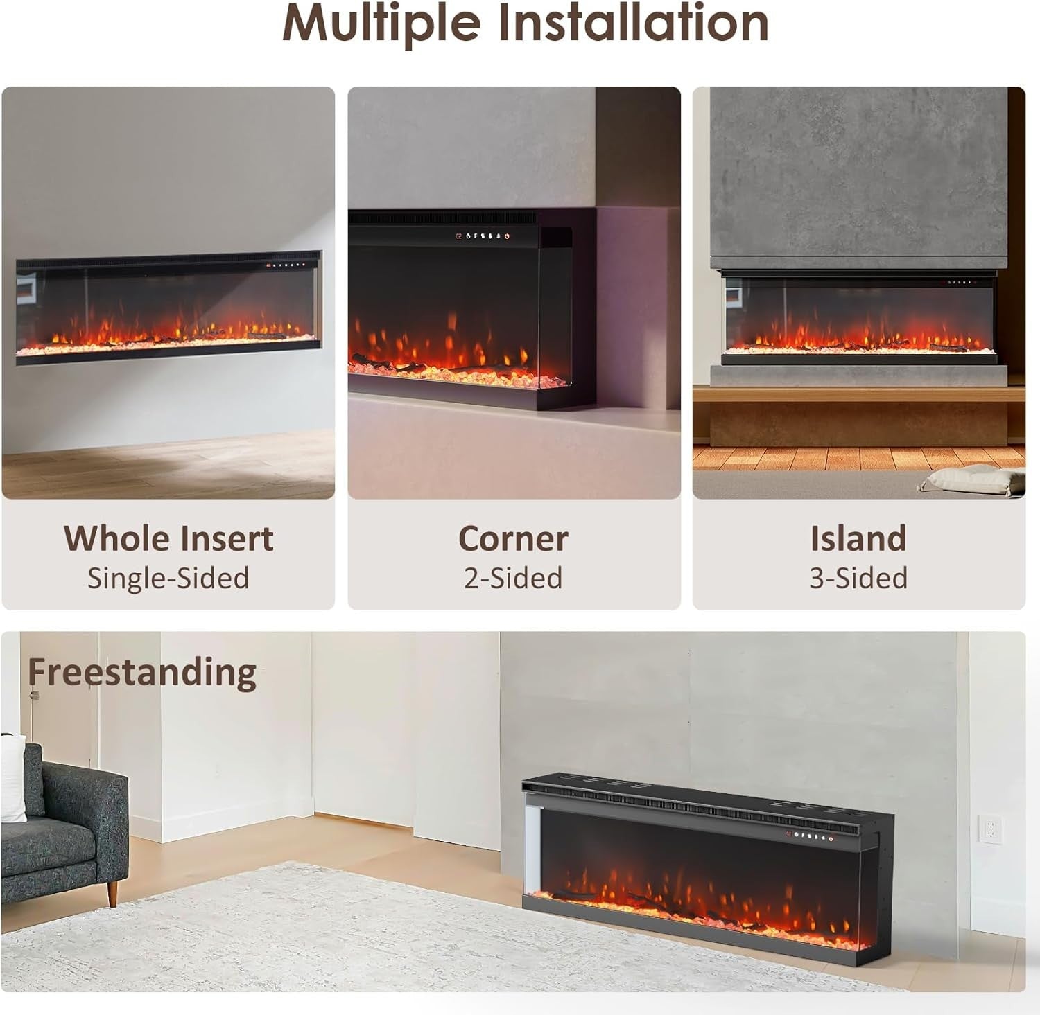 Wall Mounted Electric Fireplace 40inch | LED Flame 9 Colours Glass Display