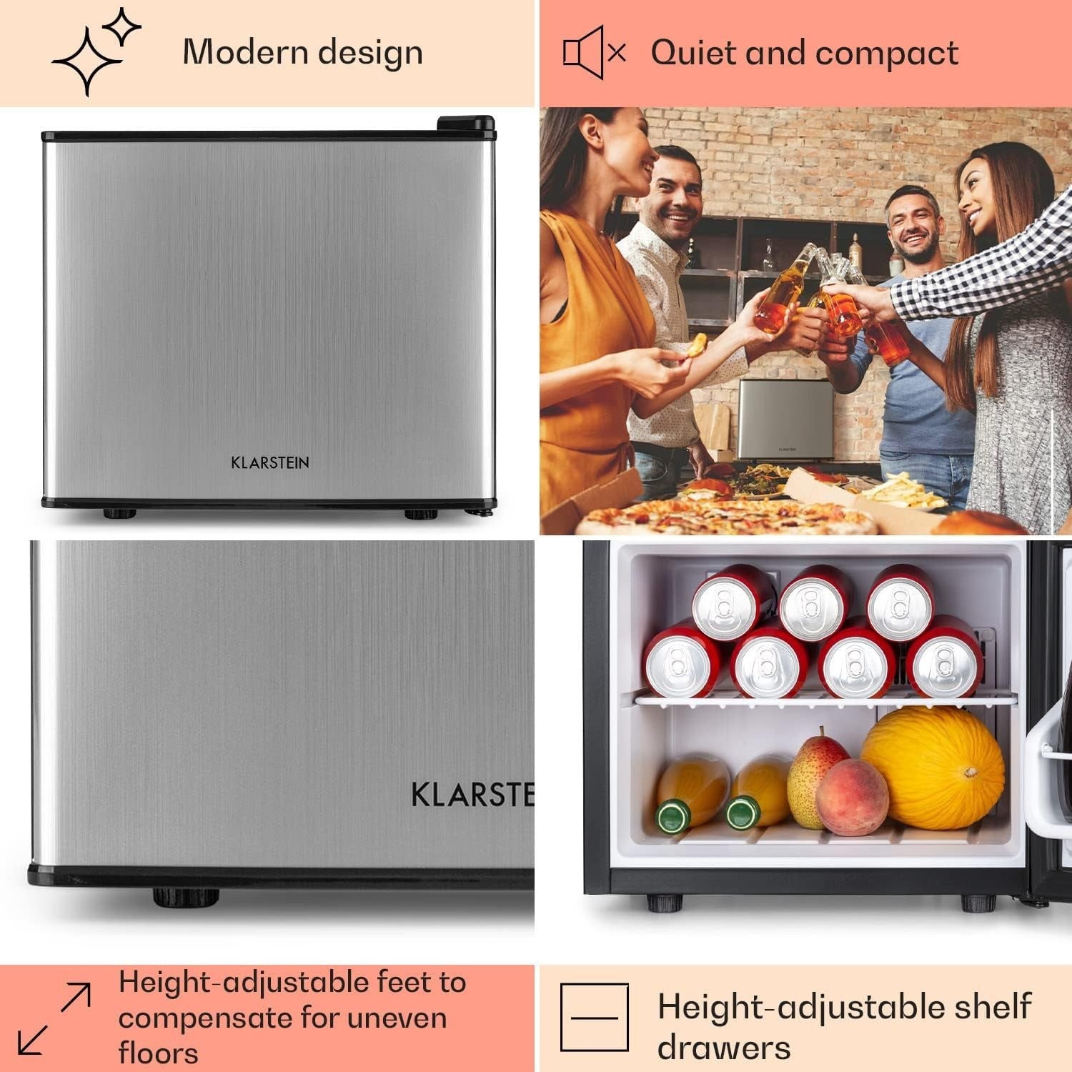 Mini Fridge 17L Compact Cooler Silver Quiet Manual Defrost Bedroom Office