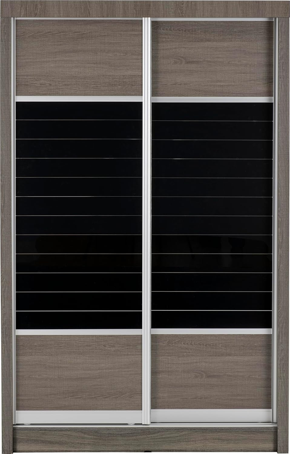 Modern Black Wood Sliding Wardrobe 2 Door Mirror Closet Storage Unit