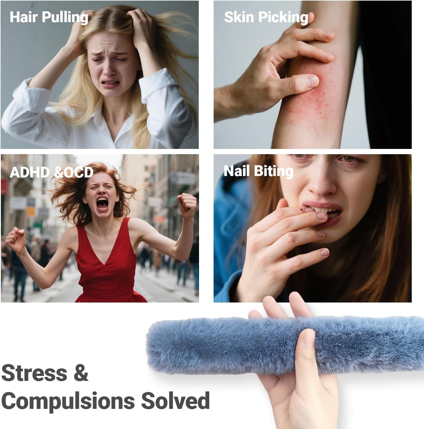 Snap Fidget Bracelet Anxiety Relief Sensory Hair Wrist Toy Blue