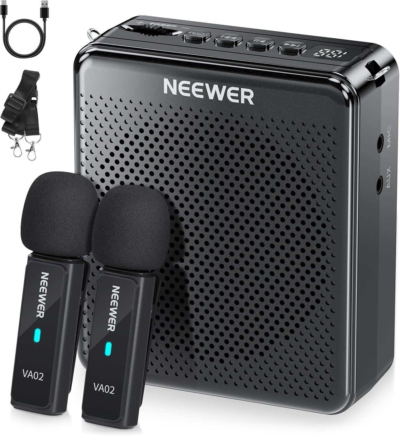 Portable Voice Amplifier VA02 Dual Wireless Mic 10H 15m