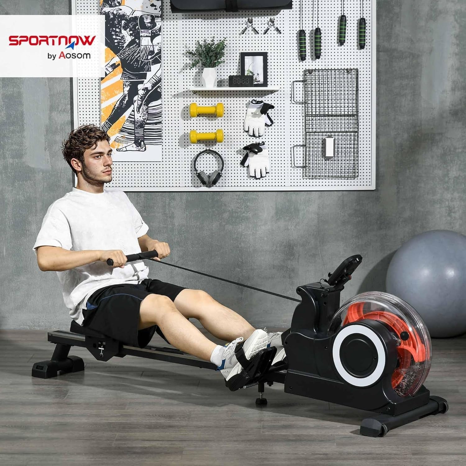 Foldable Water Rowing Machine 6-Level Resistance LCD Rower Home Gym 120KG