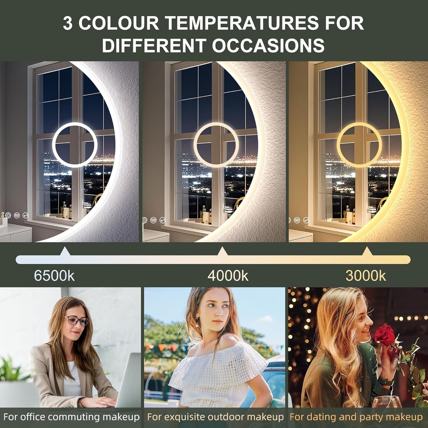 Bluetooth LED Bathroom Mirror 60x60cm with 5x Magnifier & Anti-Fog