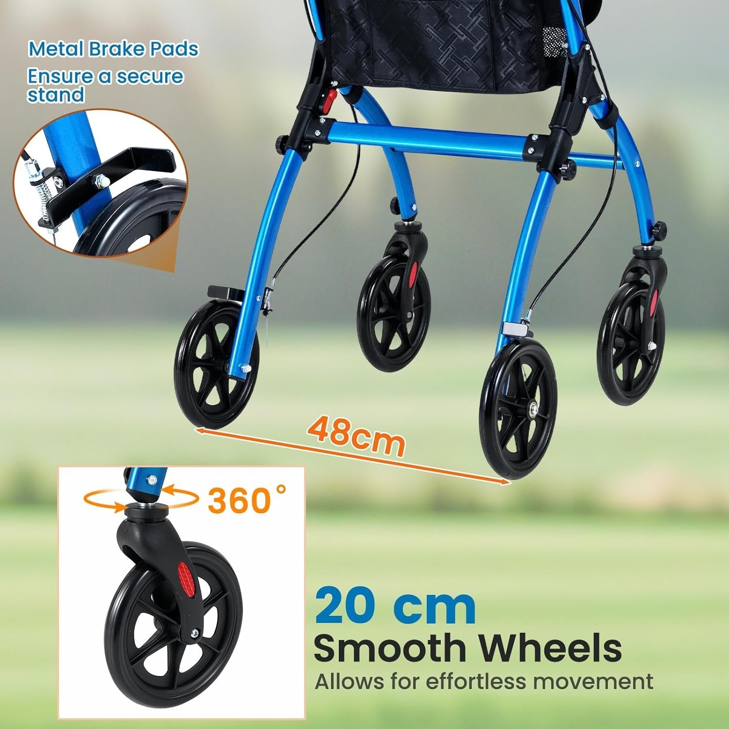 4 Wheel Rollator Walker Lightweight Walking Aid Brakes Tray
