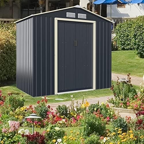 Metal Garden Storage Shed 7x4ft Waterproof Outdoor Tool Shed with Sliding Doors