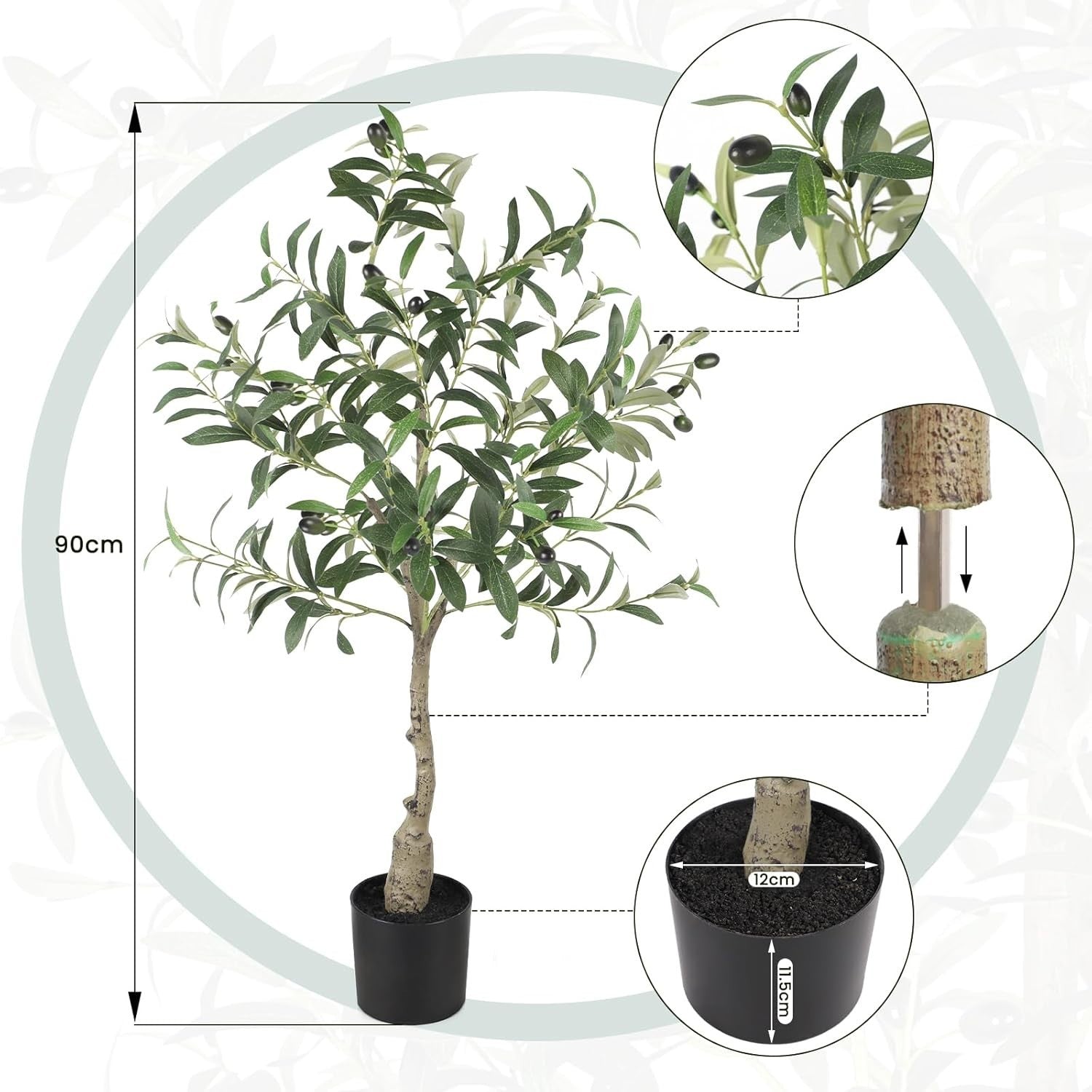3ft Artificial Olive Tree Faux Plant Indoor Decor Realistic Leaves Natural Trunk