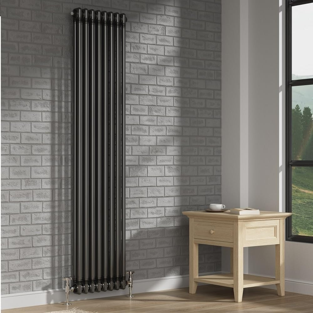 Traditional Vertical Column Radiator Double Panel Raw Metal 1800x380mm