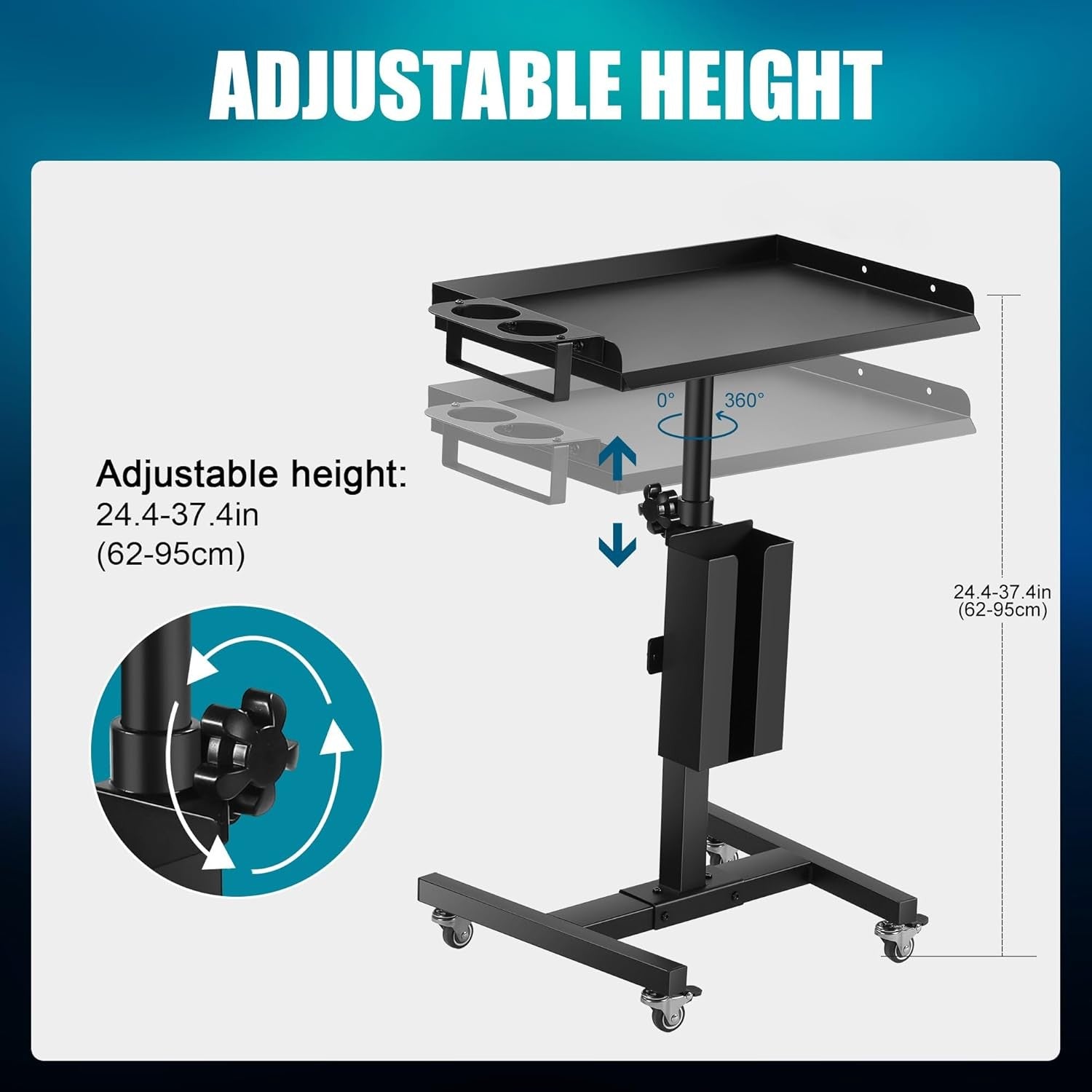 Adjustable Tattoo Tray Cart on Wheels Rolling Salon Workstation Storage