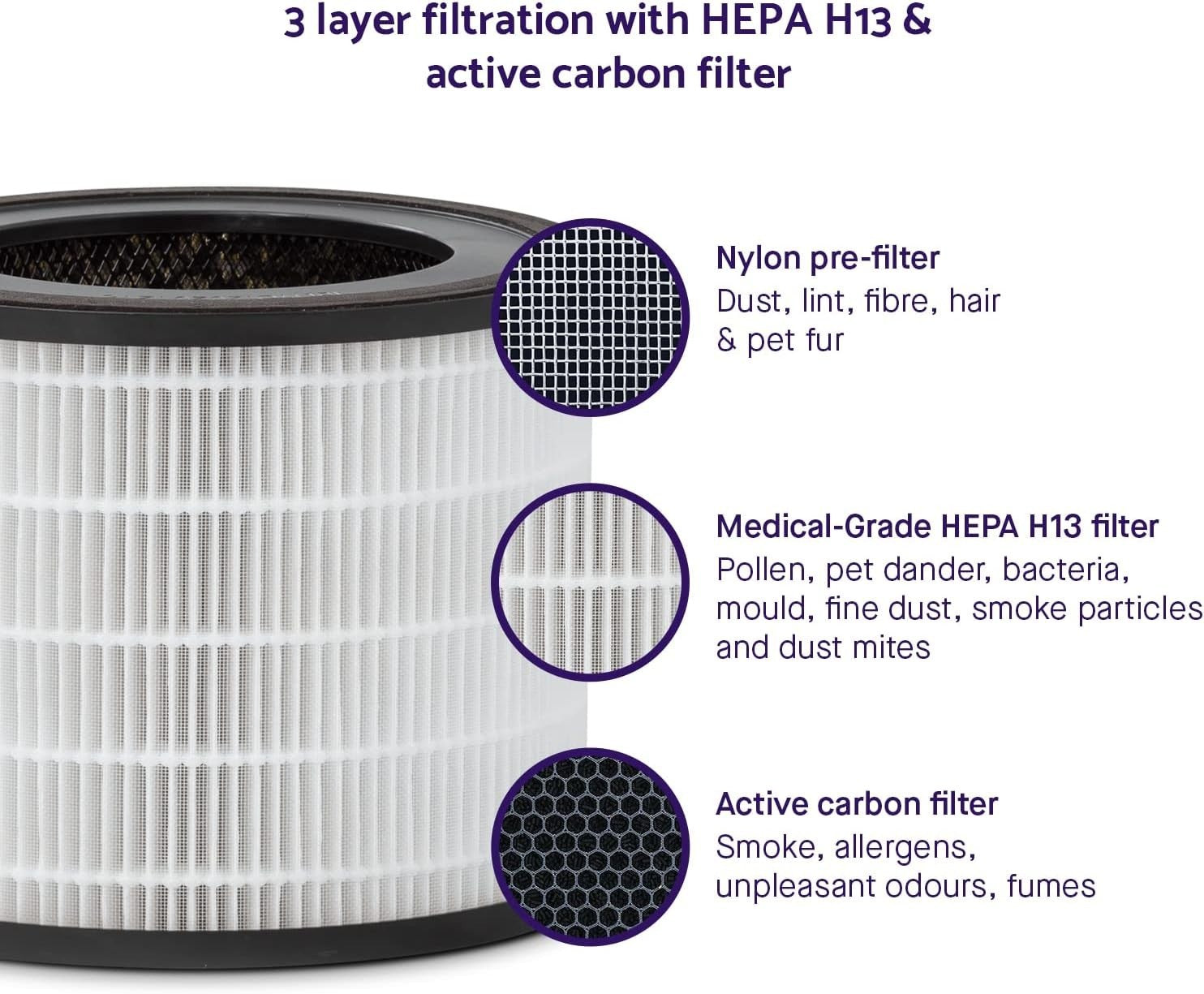 H13 HEPA Air Purifier Ozone Free Nursery Smart App Alexa Timer