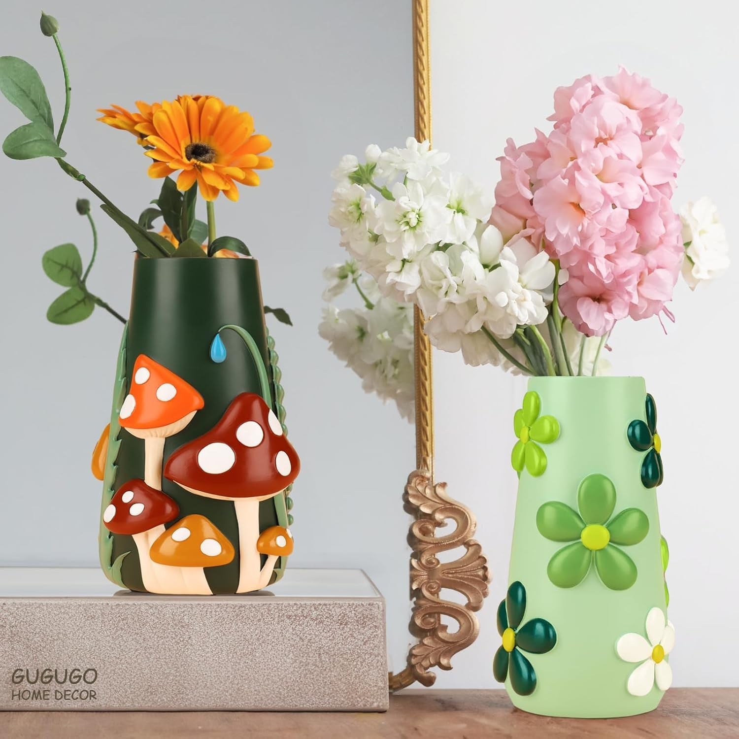 Colourful Mushroom Vase Funky Resin Flower Vase Cute Table Home Decor
