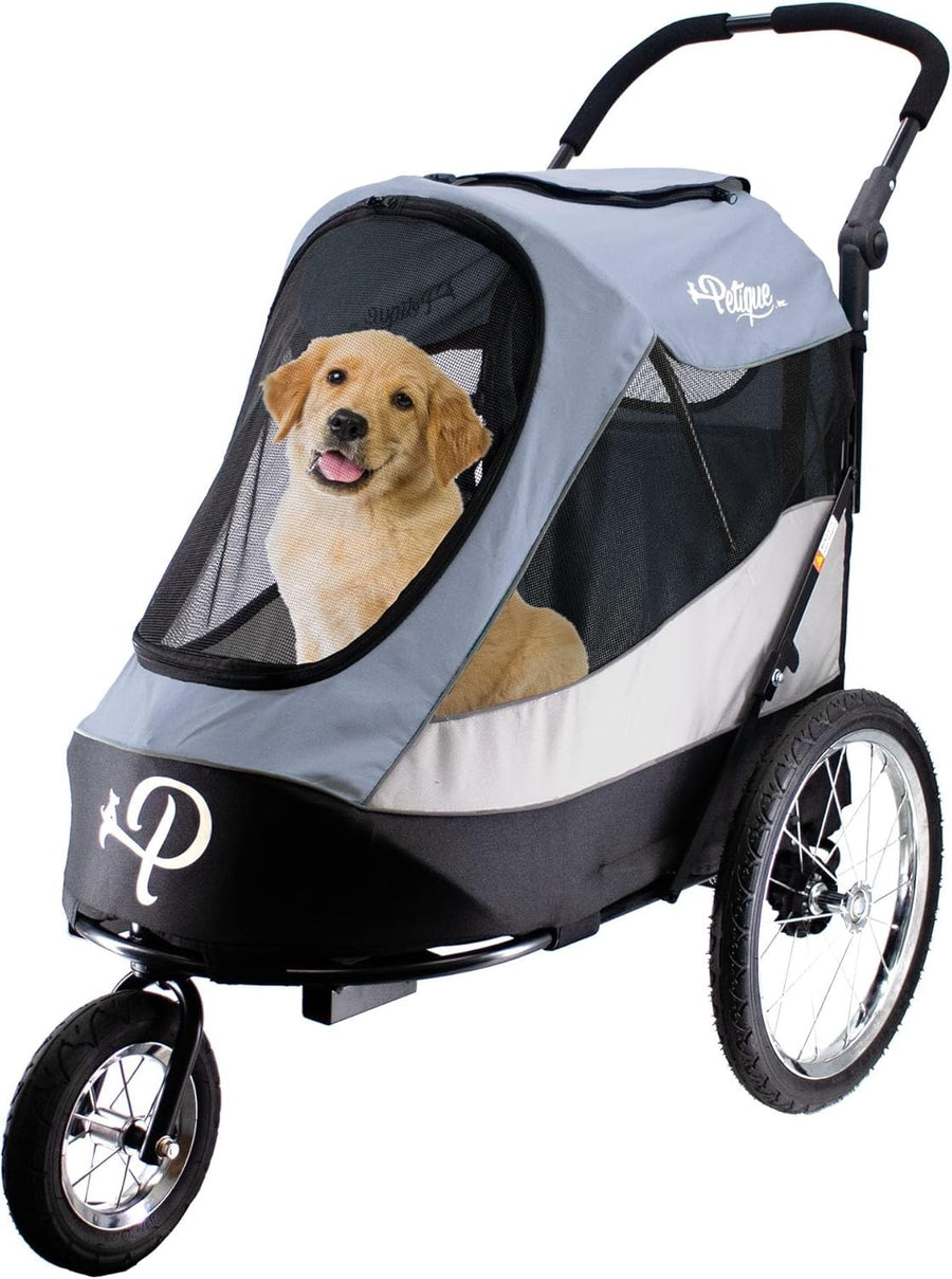 Large Dog Stroller 3 Wheel Jogger Pet Pram Grey for Medium Large Dogs