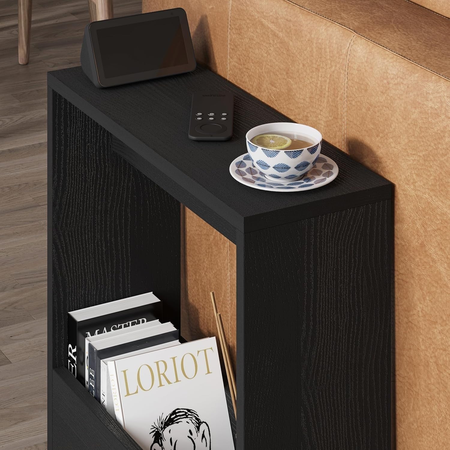 2-Tier Side Table with Storage & Magazine Rack, 55x20x60cm