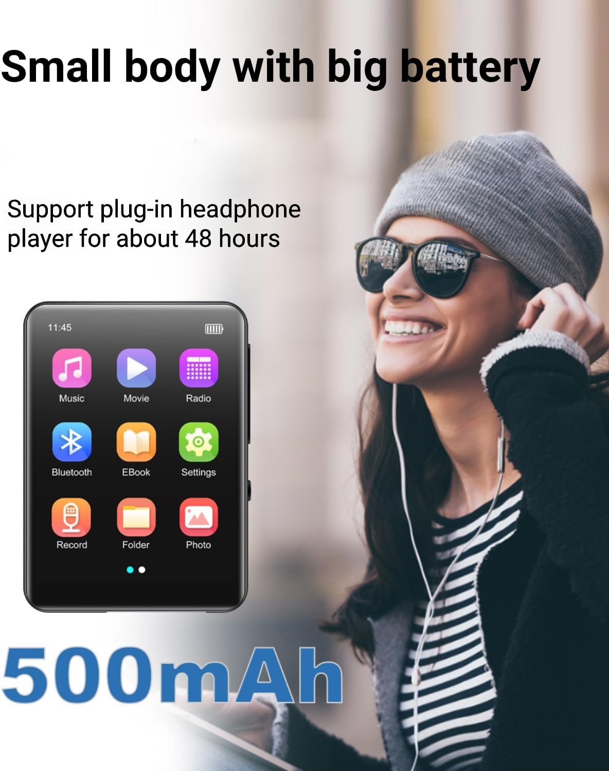32GB MP3 Player Bluetooth 5.0 2.4" Touchscreen FM Speaker