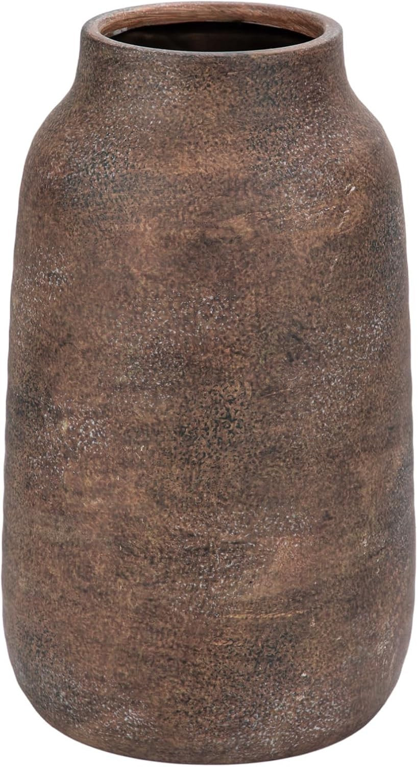 Rustic Ceramic Vase 9.6 Inch Brown Vintage Farmhouse Flower Decor